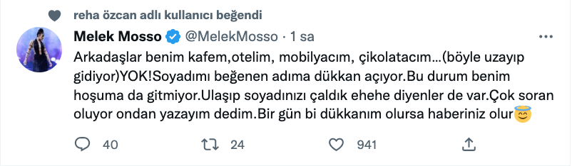 melek mosso adina acilmis dukkanlarla ilgili aciklama yapti